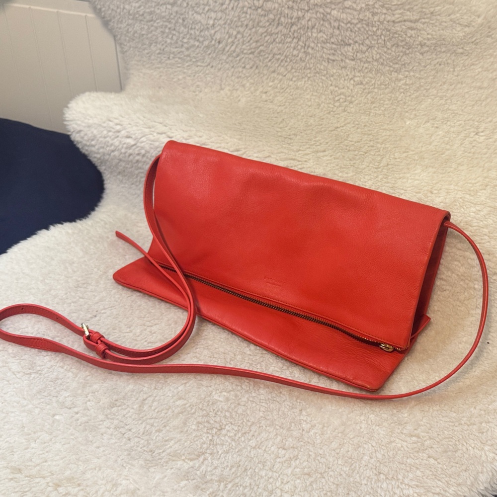 Everlane Foldover Red Leather Crossbody Bag